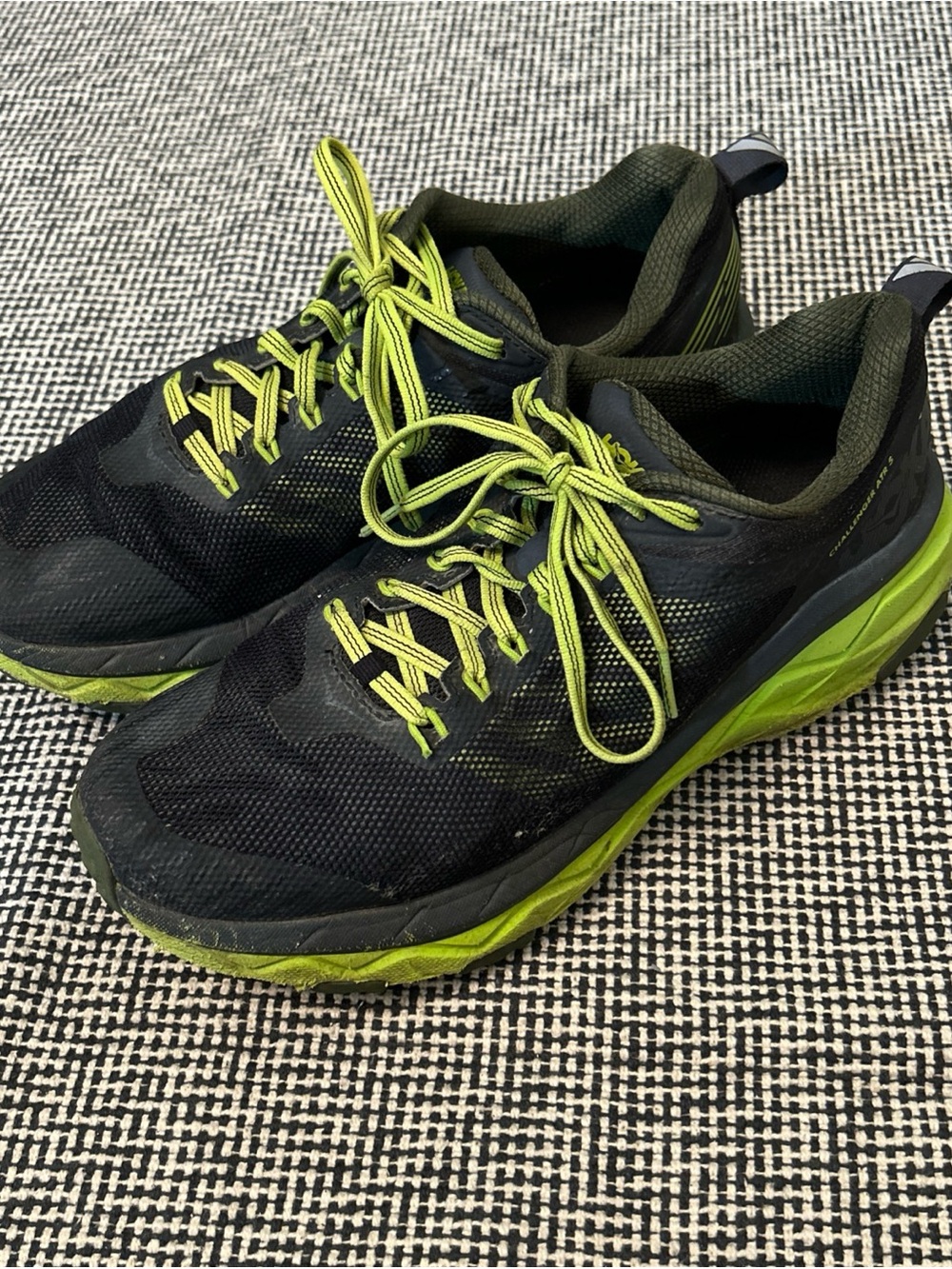 Hoka One One Men's Black and Neon Green Athletic Running Shoes
